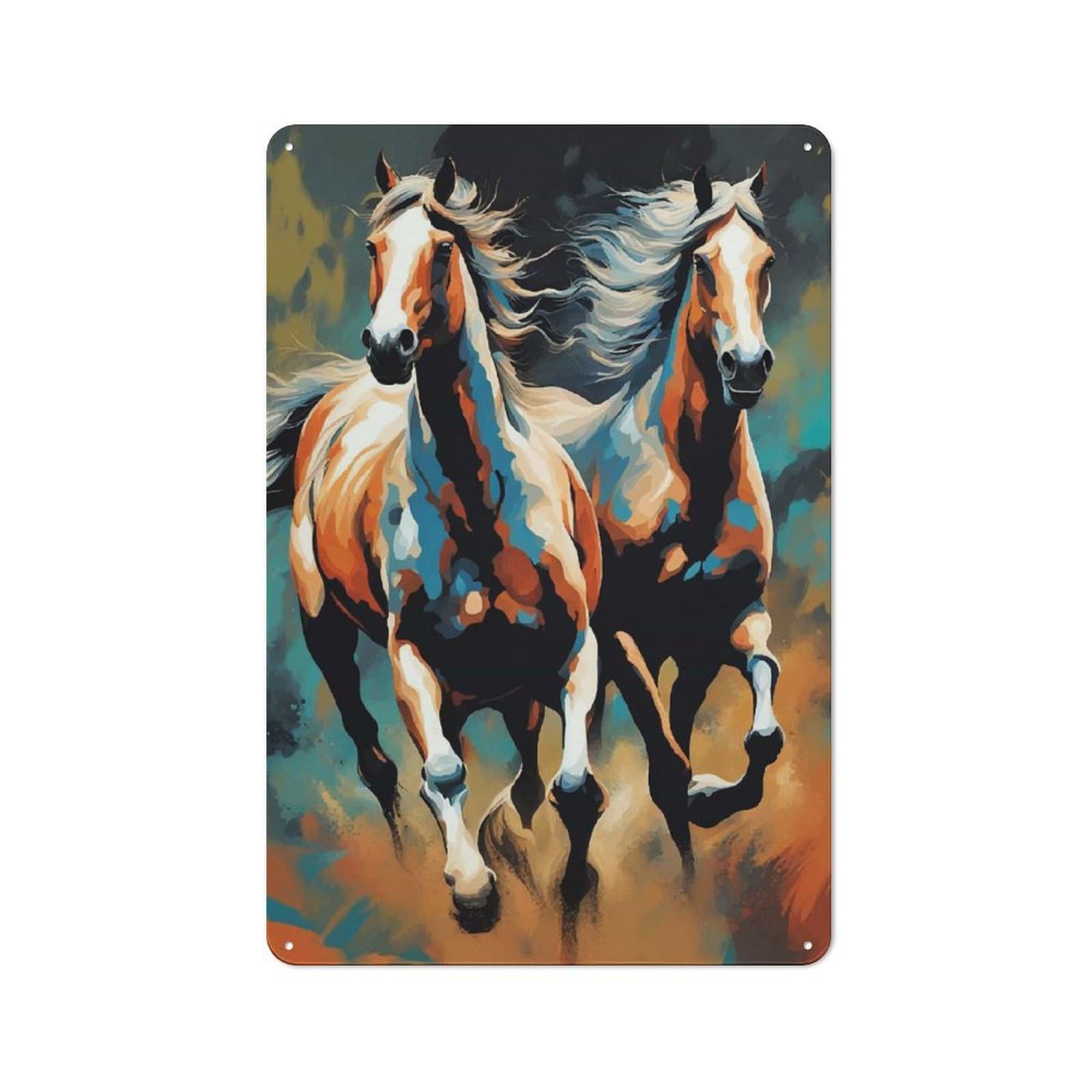 Junmoney Horeses Brothers Tin Wall Plaque 30X20cm With For Hobby Room Or Studio, For Home Interiors, Feature Walls And Decorative Displays