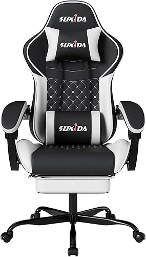 Miniatura 9 de SUKIDA Gaming Chair with Footrest Office Chair Computer Chair with Massage Lumbar Pillow Ergonomic Chair with Armrest Recliner Chair High Back