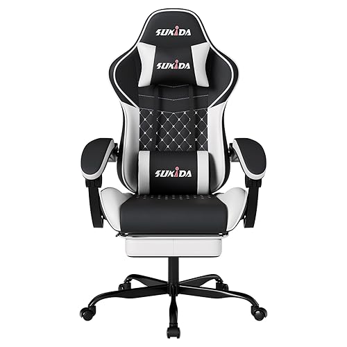 Ergonomic Video Gamer Chairs Gaming Computer Chair Gamer Chairs for Adults Massage Lumbar Support Swivel Height Adjustable Headrest Backrest - Blackwhite