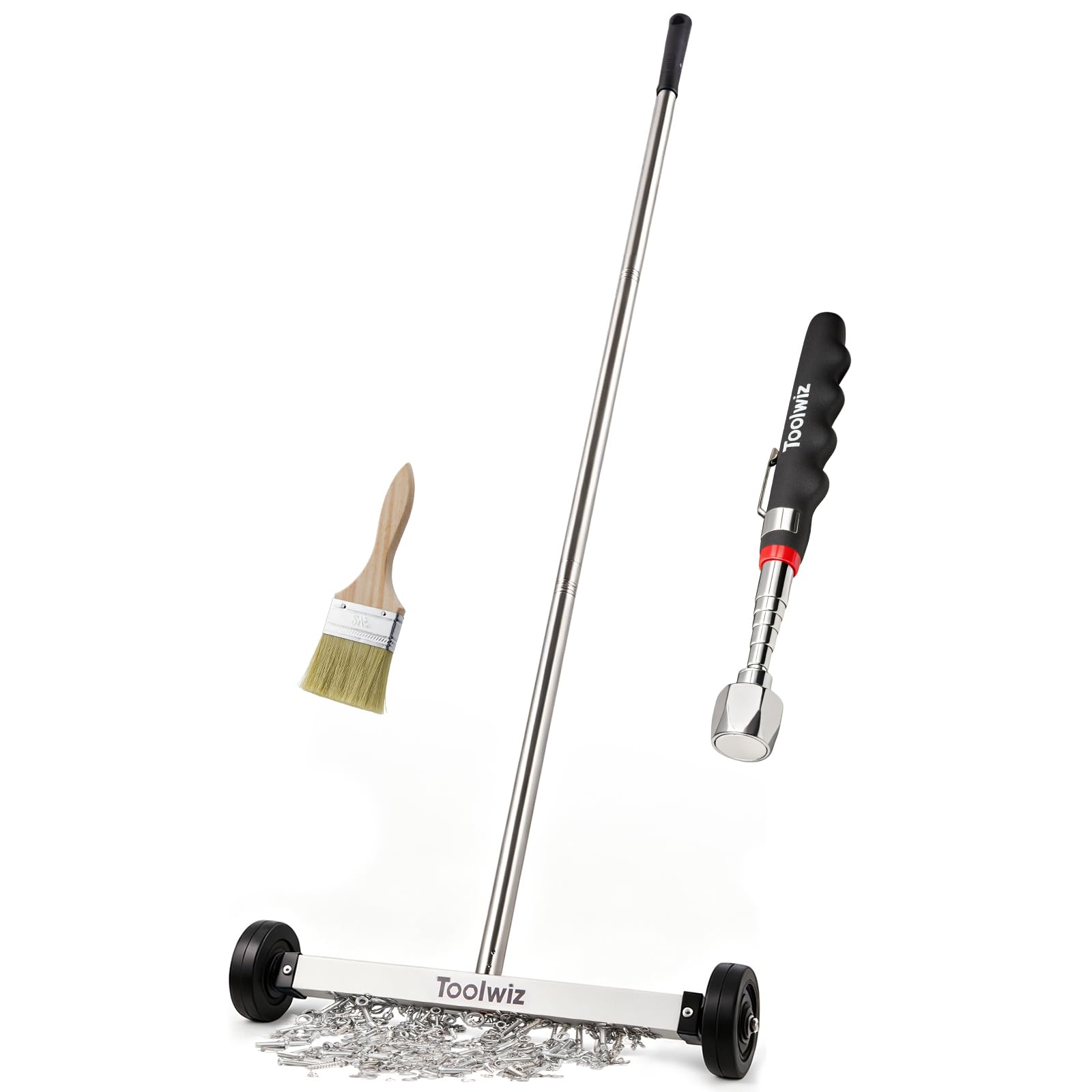 Toolwiz 38cm Rolling Magnetic Sweeper with Telescopic Magnetic Pick Up Tool