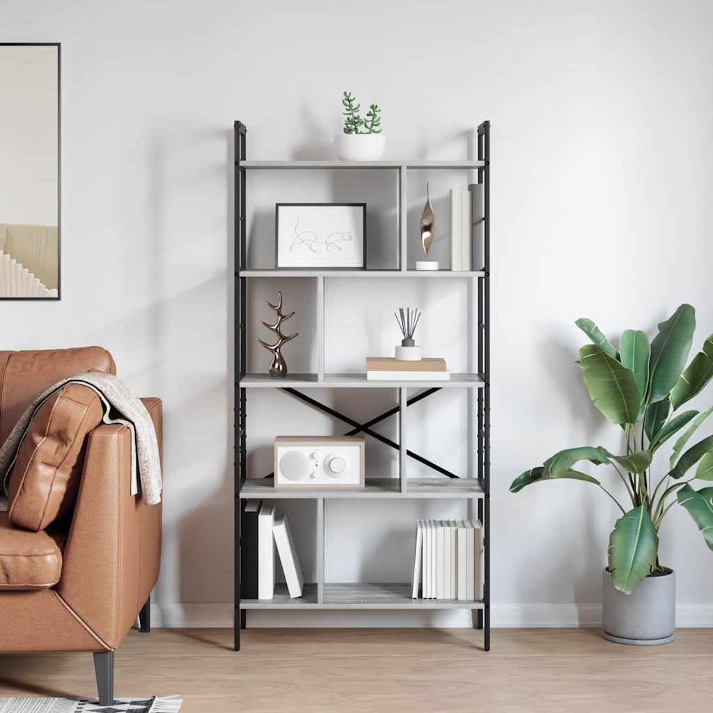 Estantería de Libros Gris Sonoma 75 x 30 x 156 cm con 9 estantes, Estructura Robusta de Acero y Madera Duradera, Ideal para Oficina, Sala, Dormitorio o Estudio, organización y decoración
