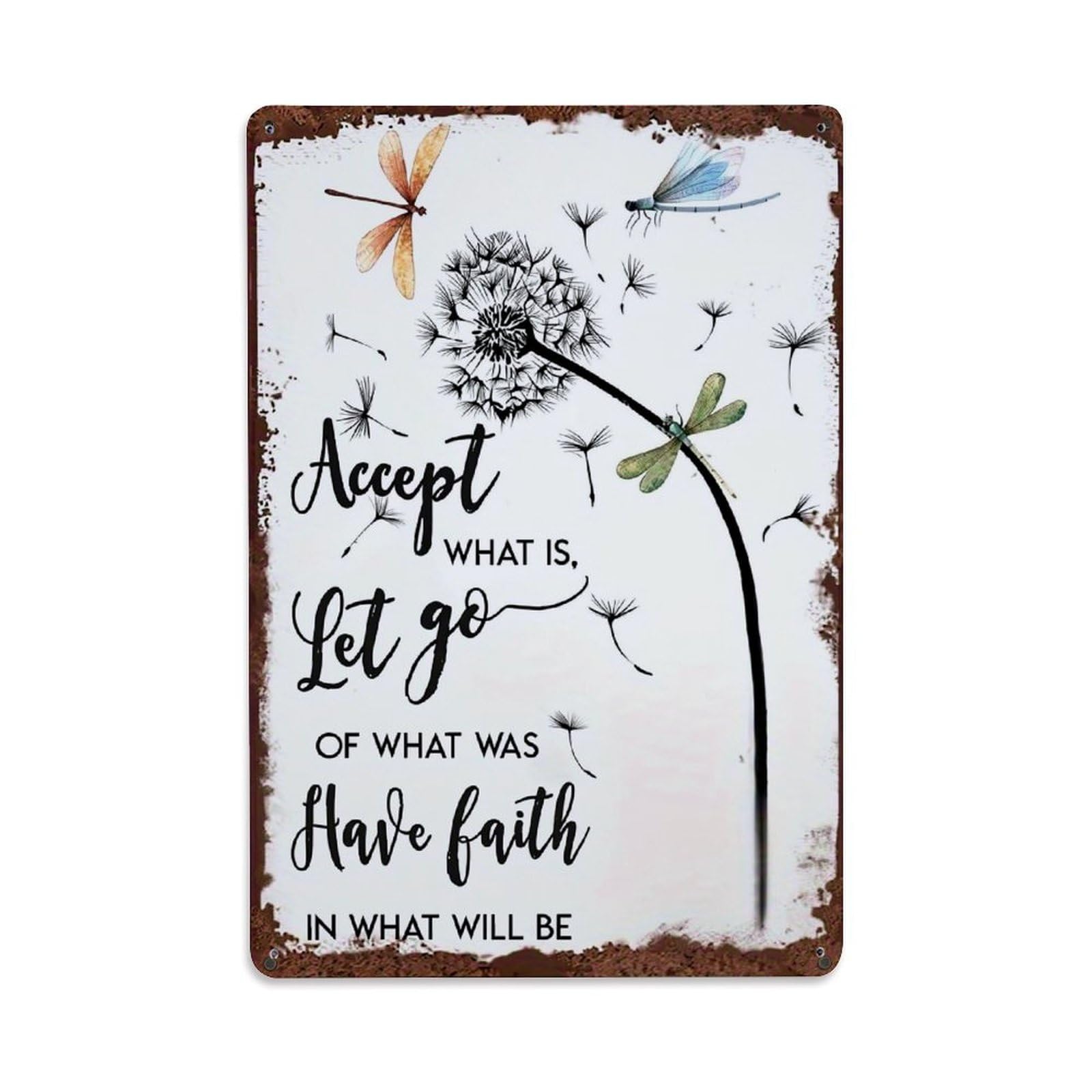 Bliveurn Vintage Dandelion Dragonfly Inspirational Quote Art Retro Metal Tin Sign, Metal Poster For Home, Gaming Room, Studio Workshop,Bar,Garage Wall Art Decor 8X12 Inch