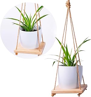Hanging Plant Holder for Indoor Outdoor Plants, Hanaging Flower Pot Basket with Rope and Wood Base, Hanging Wall Plants Hanger for Window Patio Deck Porch Living Room 1 Pack(Pots not included)