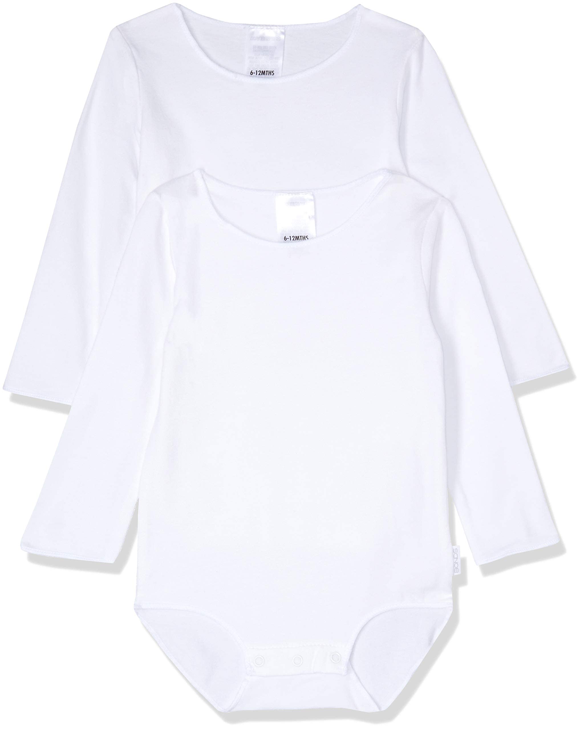 Baby Wonderbodies Long Sleeve Bodysuit - 2 Pack, White (2 Pack), 0 (6-12 Months)