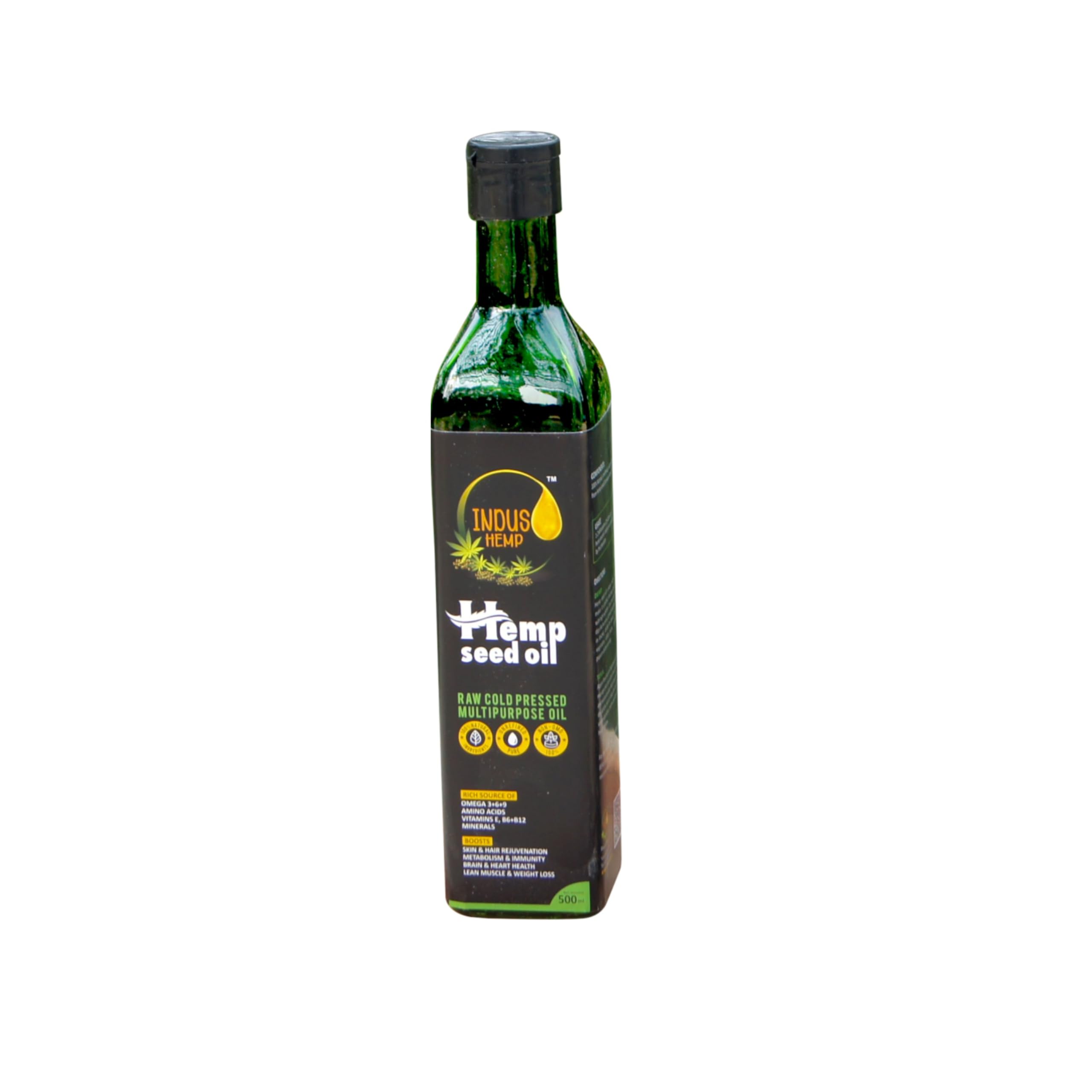 INDUS HEMP Raw Cold Pressed Pure Hemp Seed Oil | Multipurpose Oil | Antioxidants | Face & Body Oil | Hair Oil | 100% Organic (500ml)-image-47