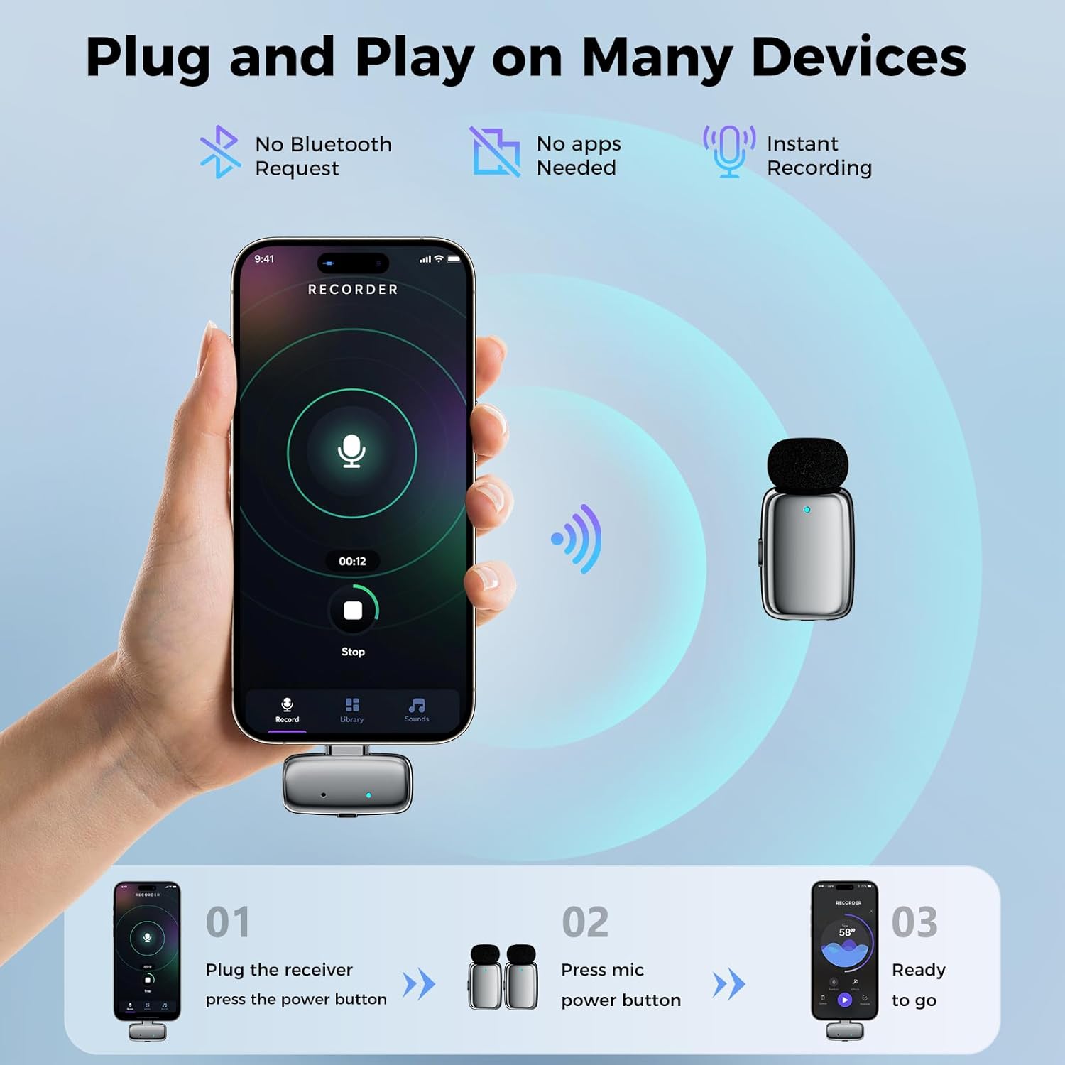 ZealSound Mini Microphone, Wireless Lavalier Mic for iPhone/iPad/Android, USB-C/Lightning, Noise Reduction, 33H Battery with Charging Case for Content Creators, TikTok & YouTube Videos - Chrome Silver - Image 5