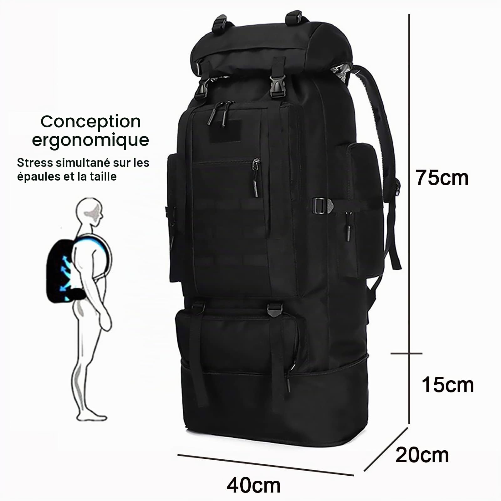 Sac à Dos de Randonnée 100L pour Homme et Femme, Tactique Militaire Survie Imperméable Camouflage pour Randonnee Voyage Chasse Trekking