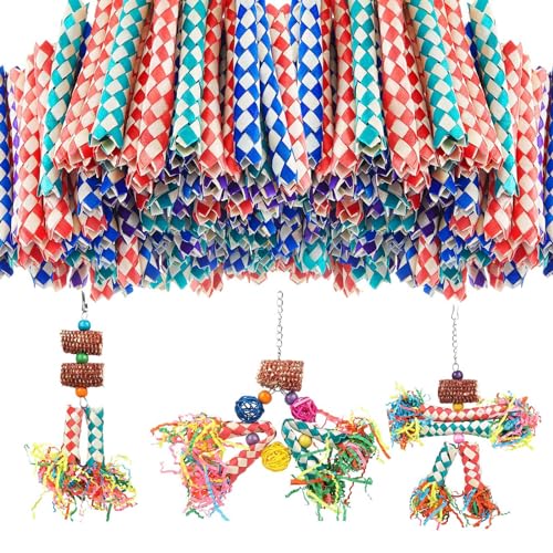 Slepceub Parrot Toys 20 Pcs 5.5in, Bird Toys Bamboo Finger Traps,DIY Core Bird Chewing Toy Components,Colorful Chewing Toy,for Small Medium Parrots Parakeets,Cockatiel.