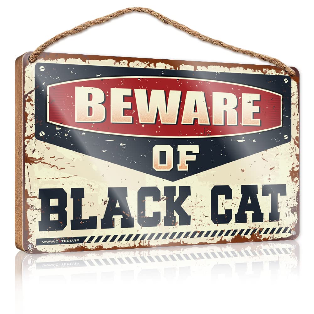 Dtha One Color Wood Pantry Signs For Kitchen Beware Of Black Cat Wooden Sign Front Door Decor Signs For Front Door(23X35cm)