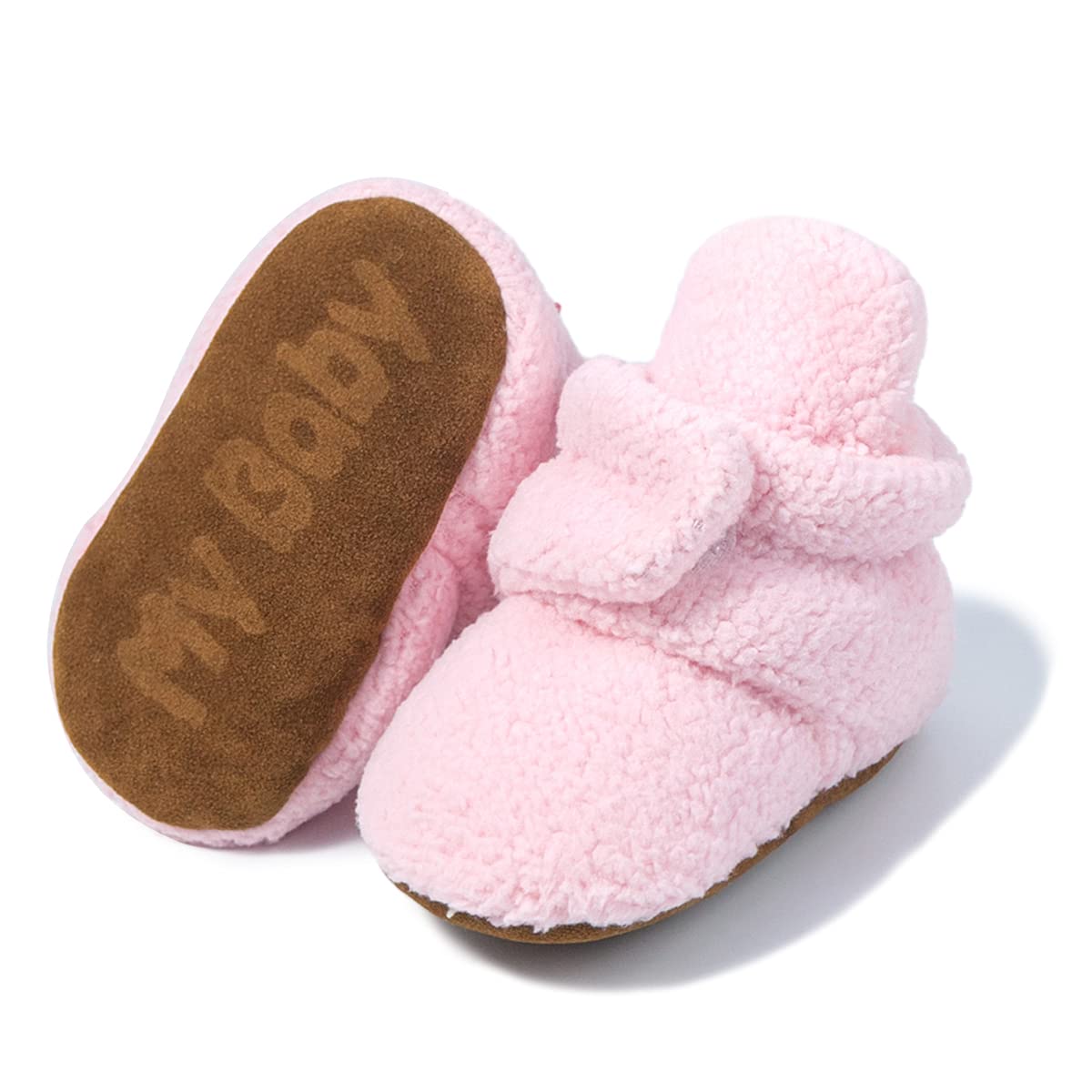 KIDSUN Newborn Infant Baby Boys Girls Fleece Booties Stay On Socks Soft Shoes Non Skid Winter Warm Christmas Slippers