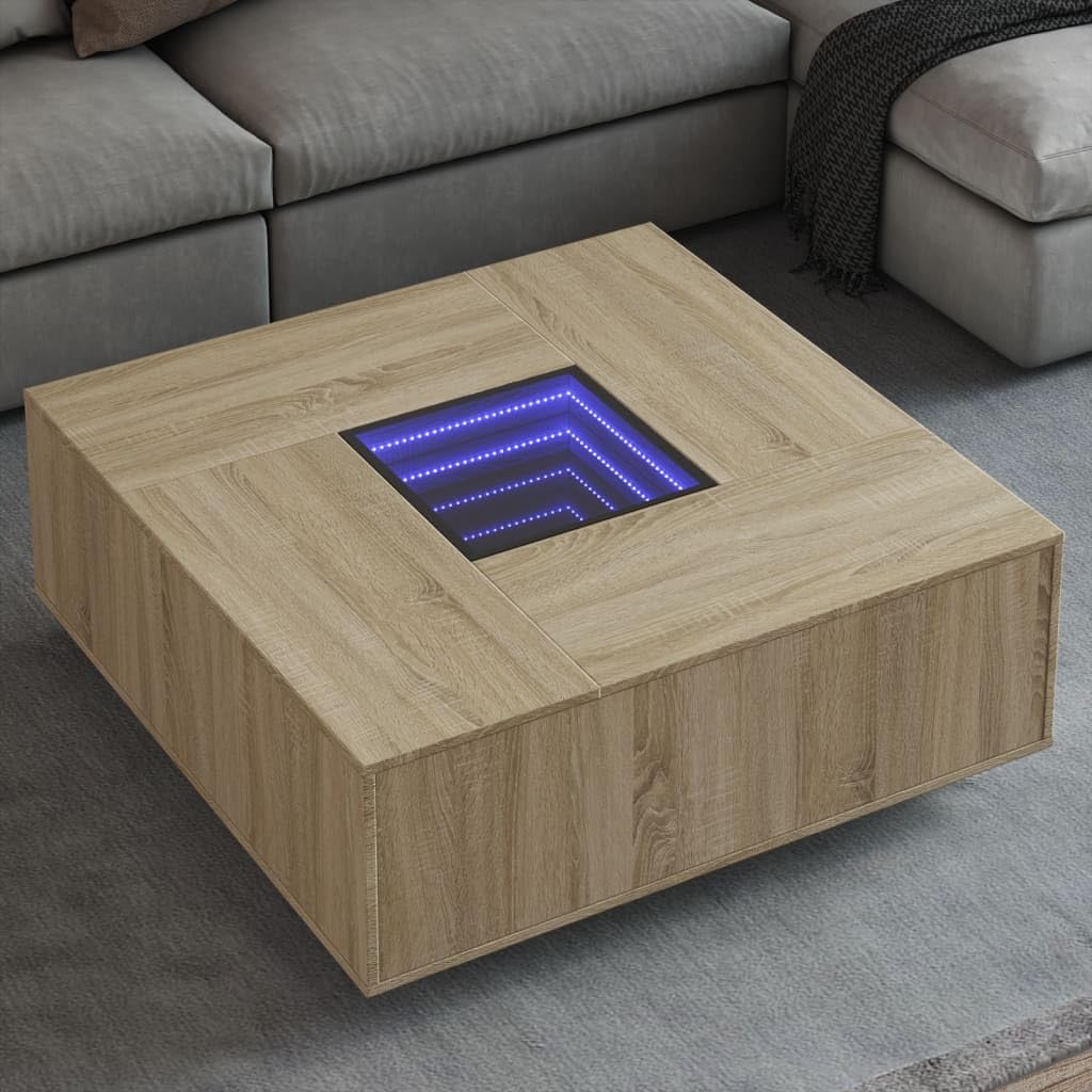 Table basse LED infini à plateau en verre et éclairage personnalisé
