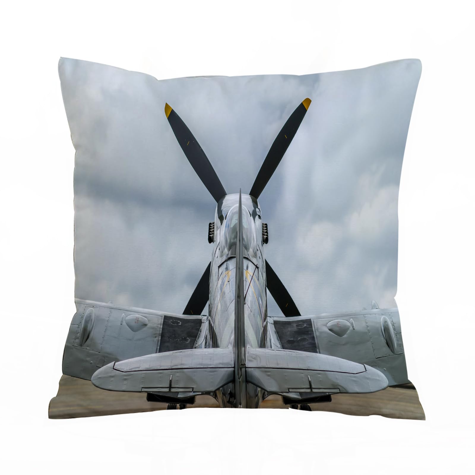 ERRTU Throw Pillow Case Pillowcase Square Printed Cushion Cover for Living Room Sofa Couch Bed Car,Airplane Decor,Supermarine Spitfire Mk. XVI Battle Birds Briti,16x16 in