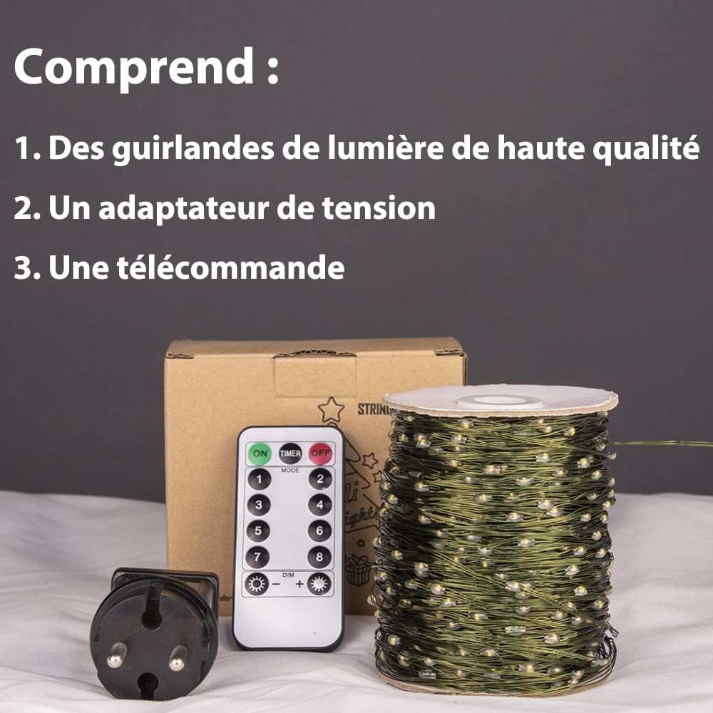 100m 1000 LED Lichterkette mit Stecker, Fernbedienung und Timer, wasserdichte grüne Kupferdraht-Lichterkette, Weihnachtslichter, Schlafzimmerdeko, Lichterketten für Weihnachten (warmweiß)