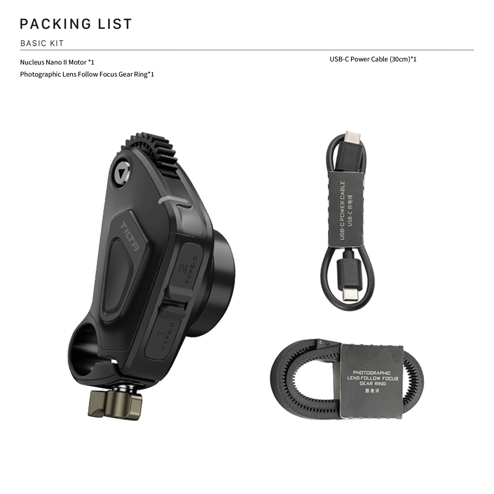 TILTA Nucleus Nano II Motor Kiti, USB-C Güç Kablosu ve Fotoğraf