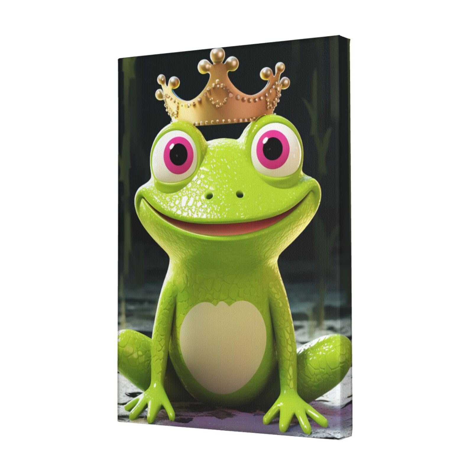 KLOPH Crown frog Canvas Wall Art for Living Room 12"x18" Modern Artwork Painting for Bathroom Hanging Canvas Prints Aesthetic Wallart for Bedroom Kitchen Office Wall Decor