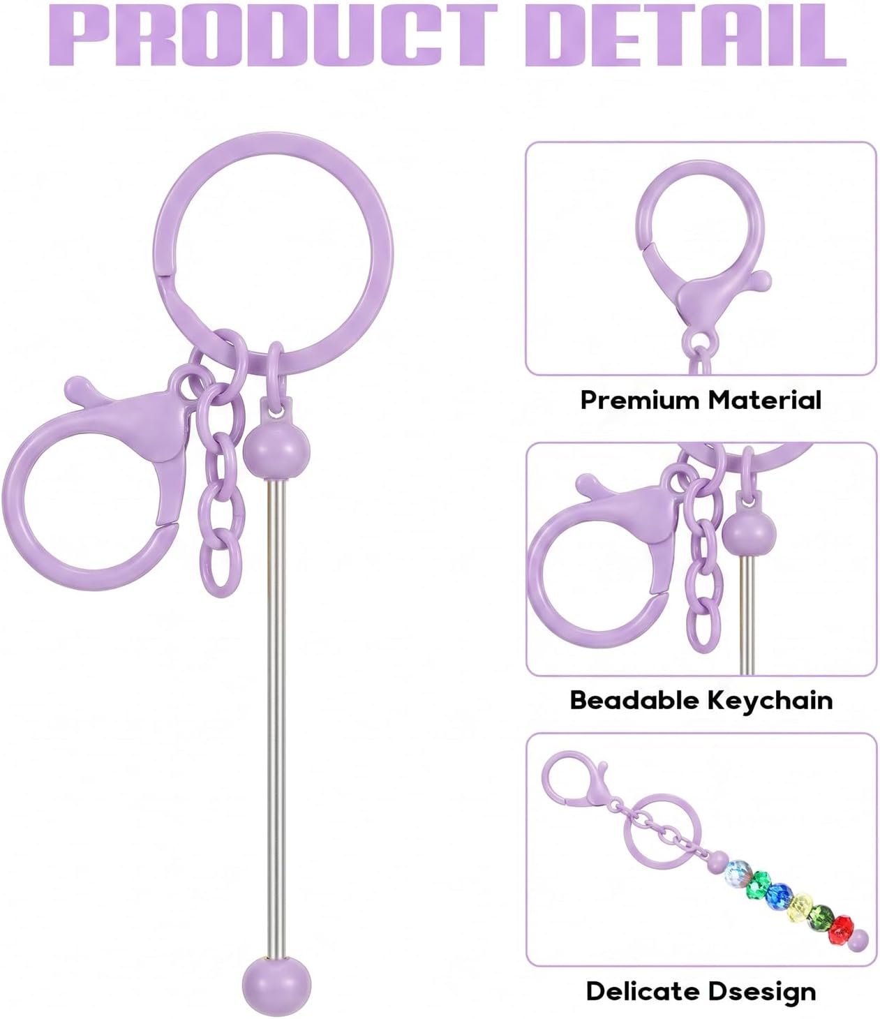 30Pcs Blank Beadable Keychain Bars Bulk Blank Metal Keychain image 3