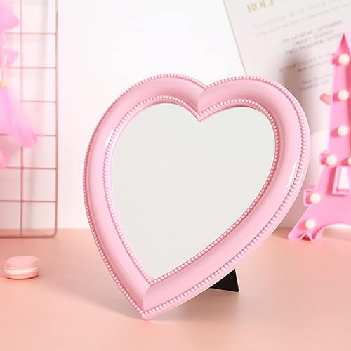 Miniatura 2 de Mokoze Espejo de corazón de escritorio, espejo de pared con soporte para colgar, 11 x 10.6 pulgadas, rosa claro para decoración de mesa del hogar,