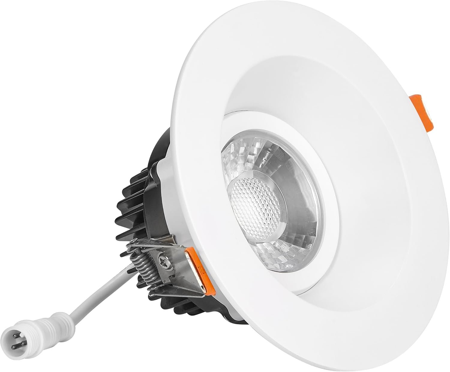 Maxxima 4 in. Adjustable Recessed Anti-Glare LED Gimbal Downlight, Canless, 1100 Lumens Color Selectable 2700K/3000K/3500K/4000K/5000K, 360° Rotation, Dimmable White Trim, 90 CRI, J-Box Included