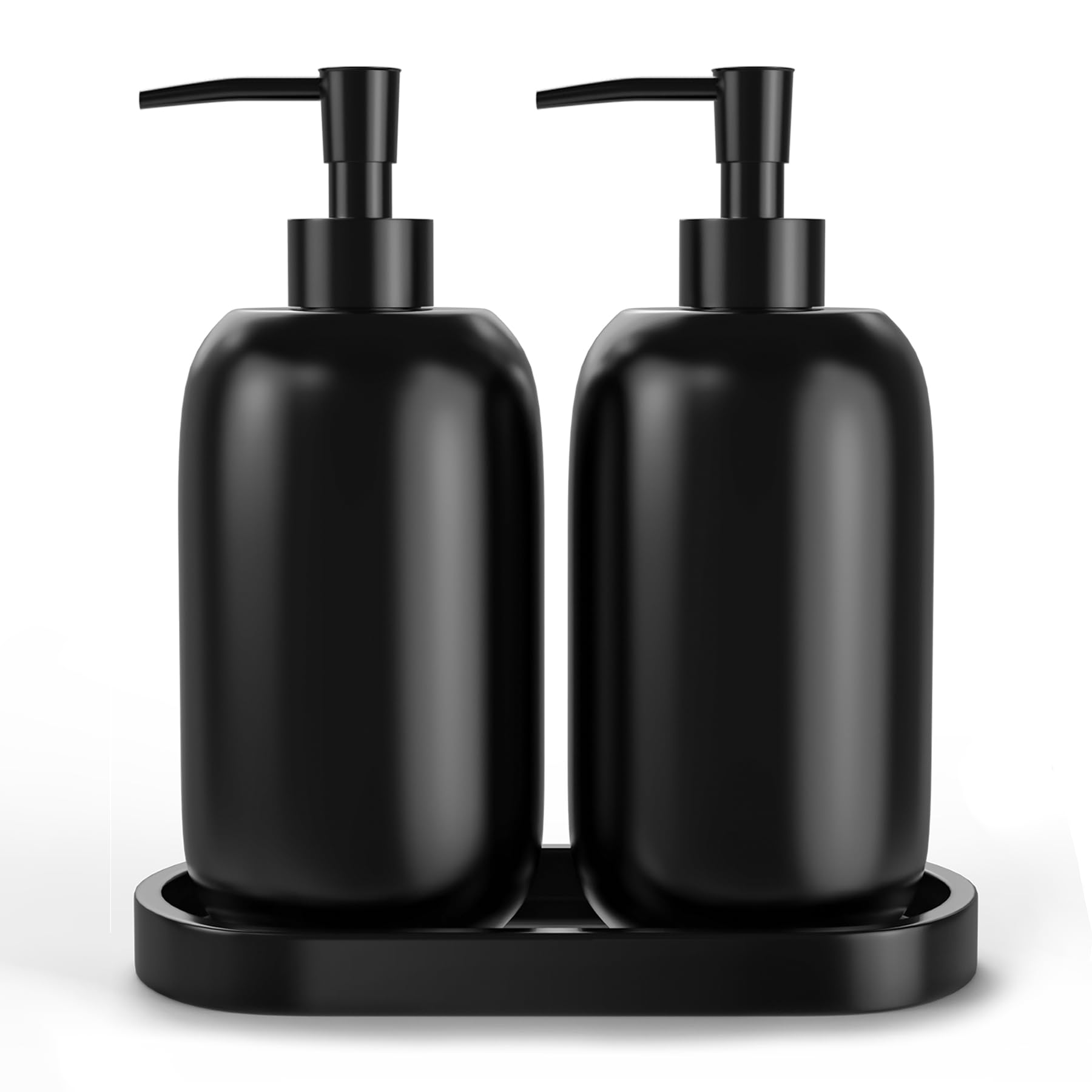 Photo 1 of 2 Pack Soap Dispenser Set with Tray & Waterproof Labels, 14.5Oz Resin Hand Soap Dish Soap Body Lotion Refillable Dispensers for Kitchen Sink Bathroom Vanity - Black