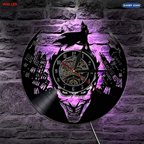 Fancylife Joker Gotham City Led Vinyl Wall Clock Wall Lighting Color Change Vintage LP Record Decor Light Remote Control Cover