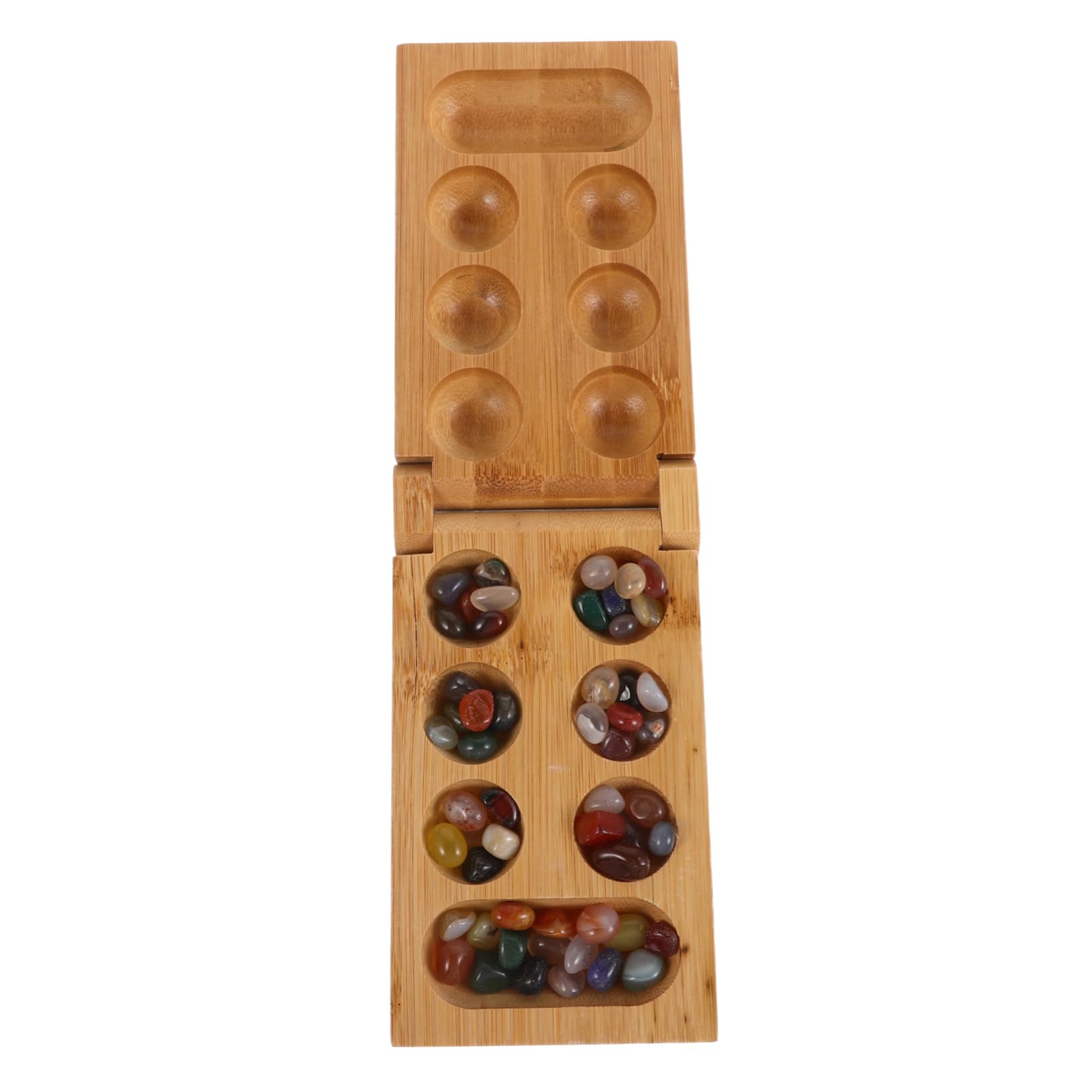 Toyvian Foldable Mancala Board Game Set including Natural Wooden Pieces and Storage Box Portable Travel Game for Kids and Adults Enhancing Family Interaction
