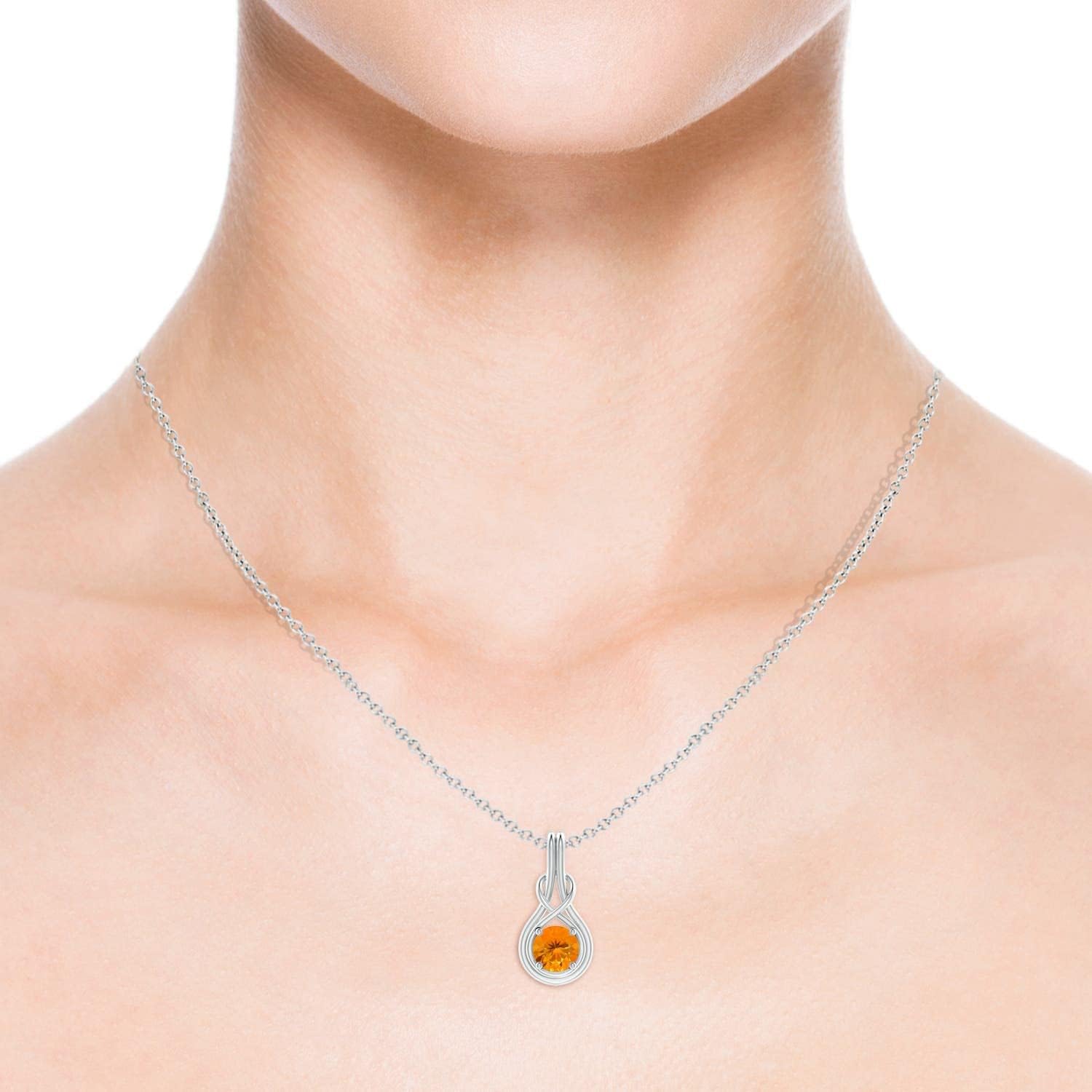 Angara Natural Fire Opal Solitaire Pendant for Women | 0.55 ct Round Fire Opal Infinity Knot Pendant Necklace in White Gold | Birthday, Anniversary, Gemstone Jewelry Gift | AA | 6mm