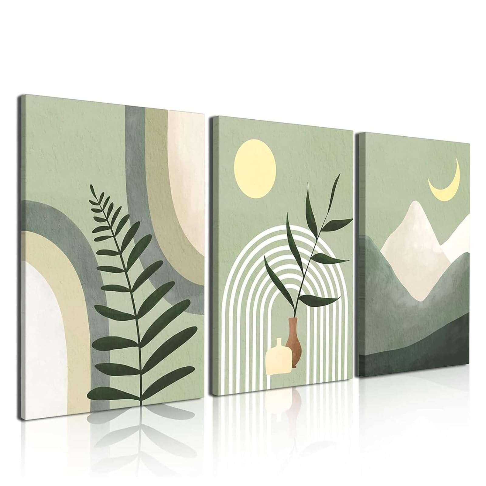 KiKiHong Modern Bohemian Wall Art Green Set of 3,Framed Sage Green Decor โ image 1