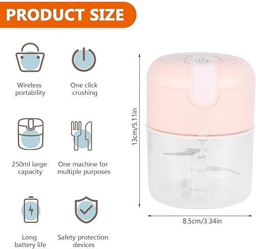 Miniatura 3 de Mini Food Processor 3 Blades Electric 250ml Usb (Pink)