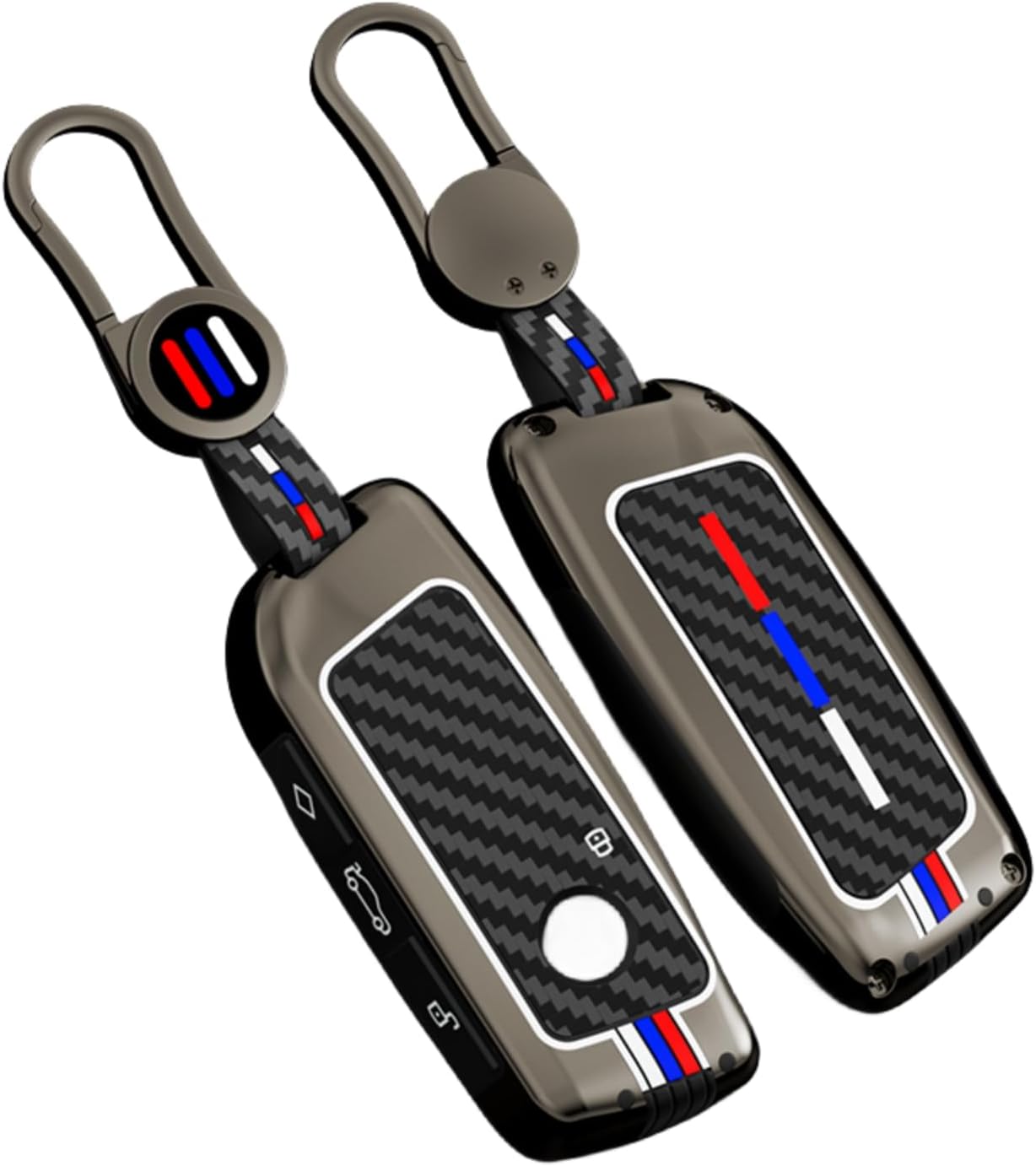- Heavy Zinc Alloy Key Fob Cover, Key Cover, Keychain Compatible with BMW 2023 2024 2025 X1 X5 x6 x7 i7 Xi 3 series 7 Series (Carbon Fiber-Gunmetal)