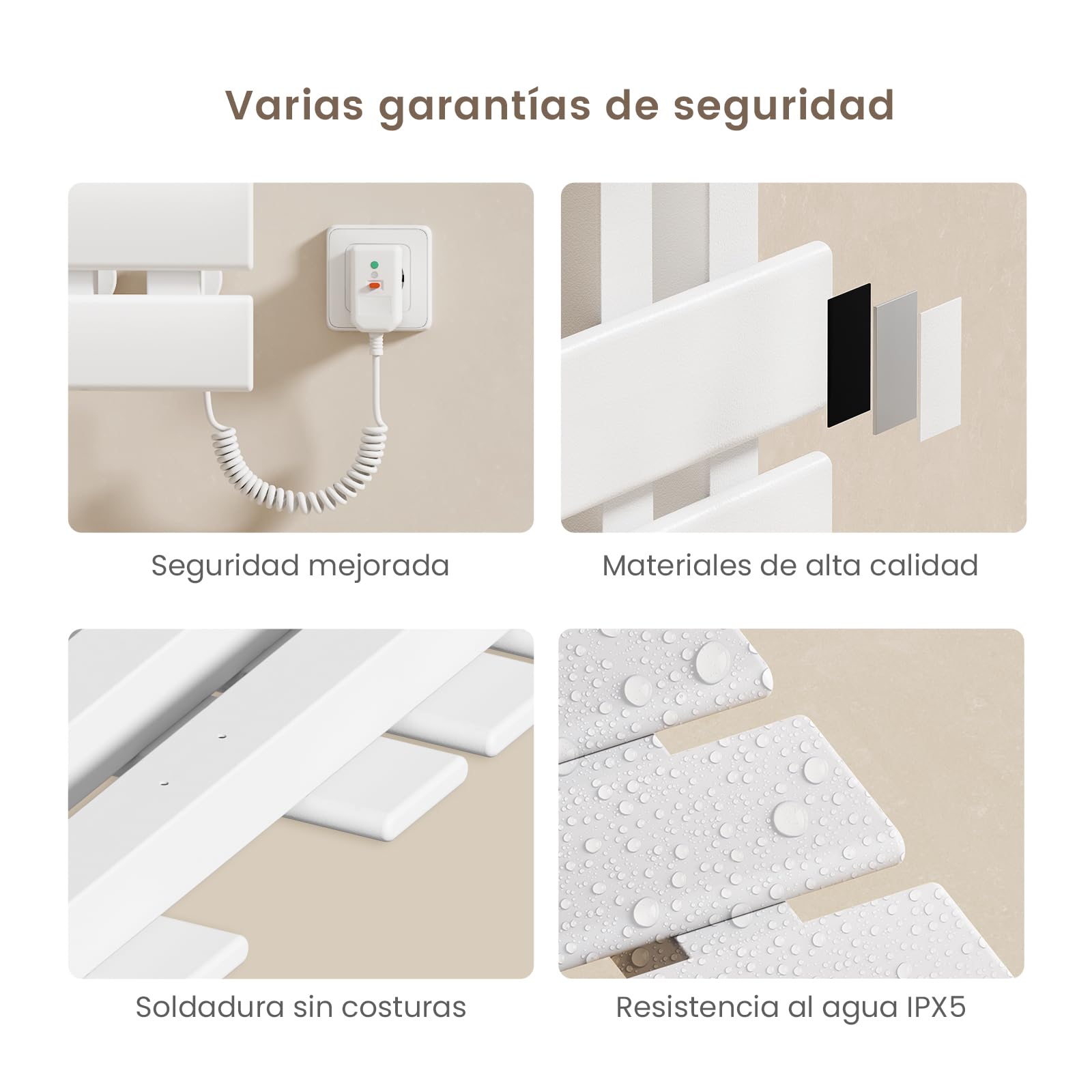 EMKE Secador de Toallas Eléctrico de 100x50cm, WiFi,Blanco,Montaje Derecho | Portatoallas Calefactado de Bajo Consumo, Control Inteligente de Temperatura, 320 W, Pantalla Táctil