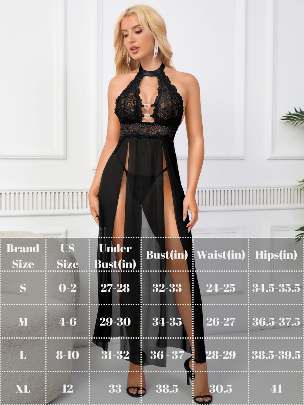 ShawGobow Heart Choker Lingerie,High Slit Babydoll Nightgowns For Women Sexy,Boudoir Outfits Valentines Wedding Night