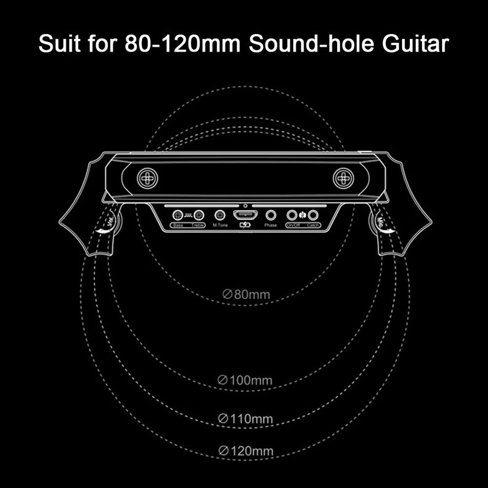 Pickup per strumenti ad arco Pickup Per Buca Per Chitarra Acustica Con Microfono Ricevitore Per Buca Da 80-120 Mm(Bk)