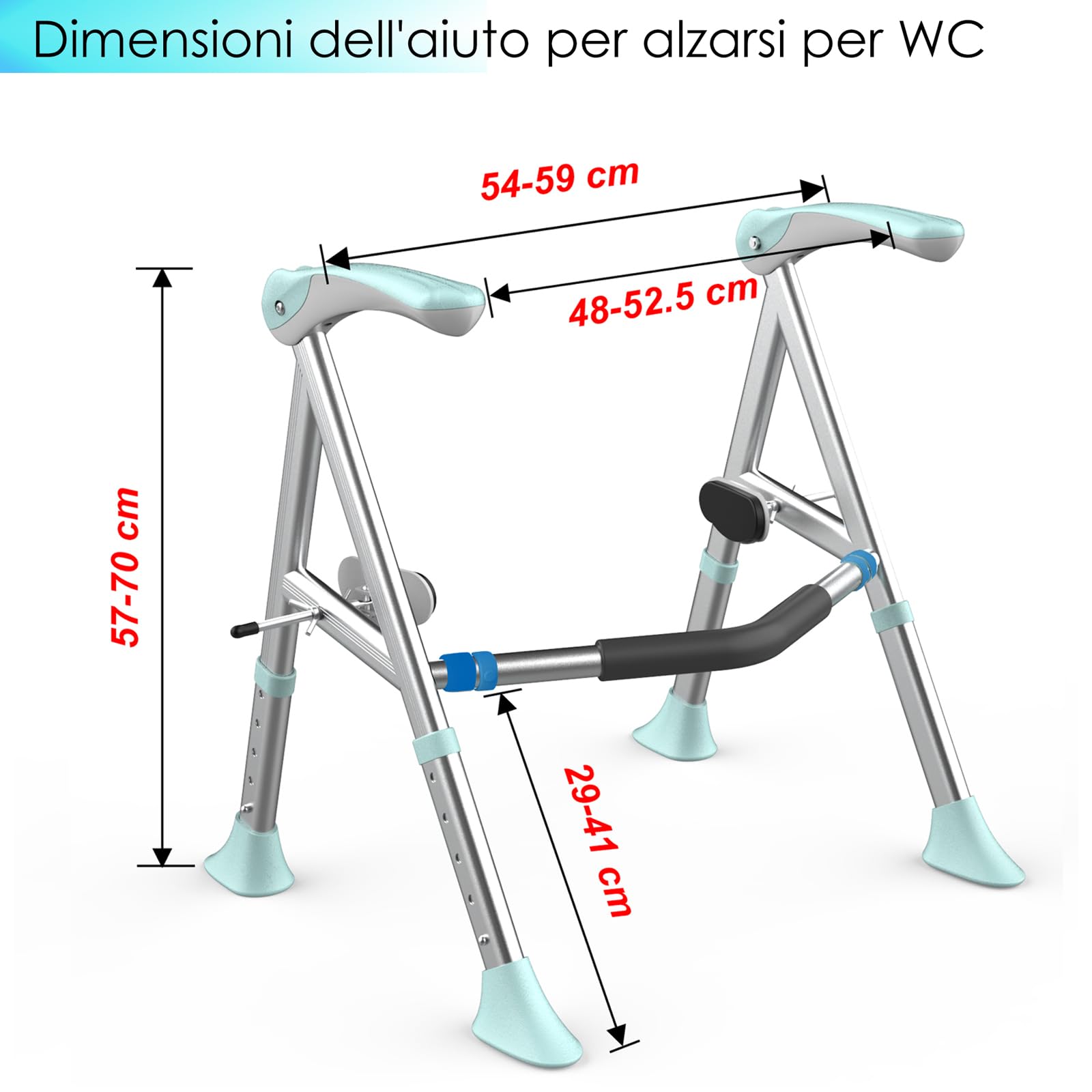 Barre Di Sicurezza Per WC Disabili,Sostegno Di Telaio Di Sicurezza Per Wc Per Anziani,Nessun Foro Di Perforazione,Altezza E Larghezza Regolabili,Lega Di Alluminio, Facile Da Installare (Ci)