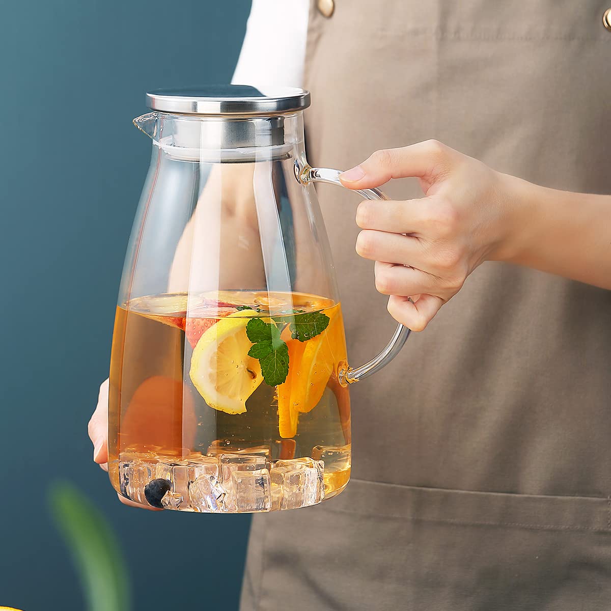 Kyraton 2.0L Glass Water Jug with Removable Lid, Hot and Cold Beverages Clear Glass Water Pitcher, Easy to Clean - Image 4