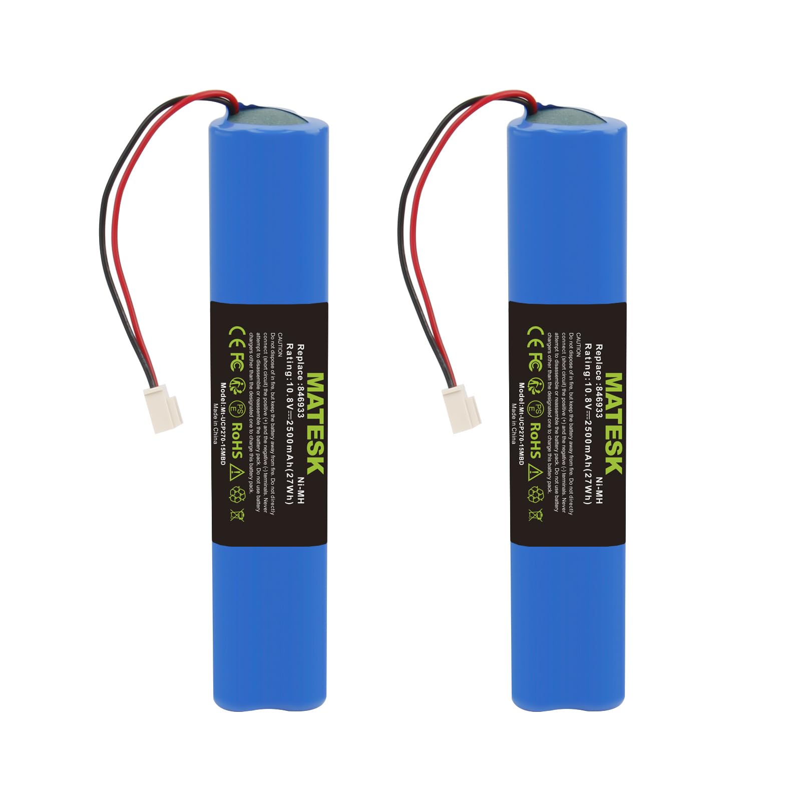 10.8V 2500mAh NI-MH Batterie pour Velux 946933 avec câble et Prise, pour Velux Entraînement Volets Roulants, Volets Roulants Solaires, Volets Roulants Solaires SSL, 846933 946930 (2 pièces)