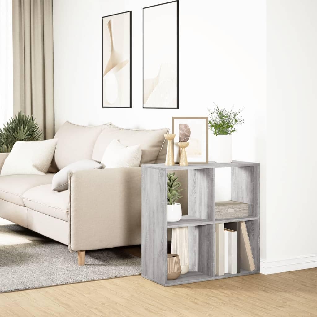 Raumteiler-Bucherregal Grau Sonoma 69,5x29x69,5 cm | 4 Facher, Holzwerkstoff, Feuchtes Tuch Reinigung, Vielseitig Einsetzbar