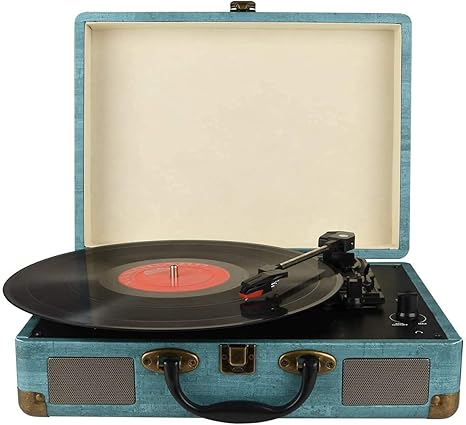 Record Player Vintage 3-Speed Bluetooth Vinyl Turntable with Stereo Speaker, Belt Driven Suitcase Vinyl Record Player