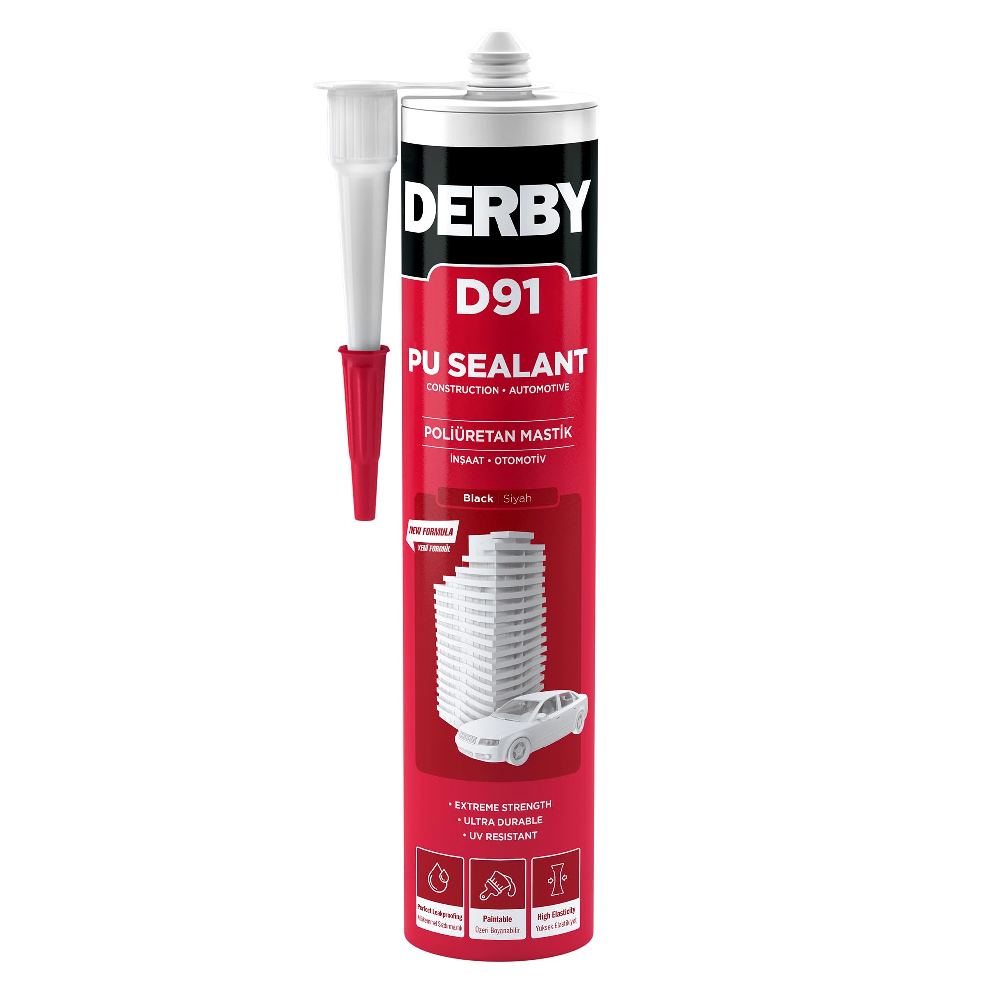 Derby D91 PU Mastik Plastik Kartuş Siyah - 280ml