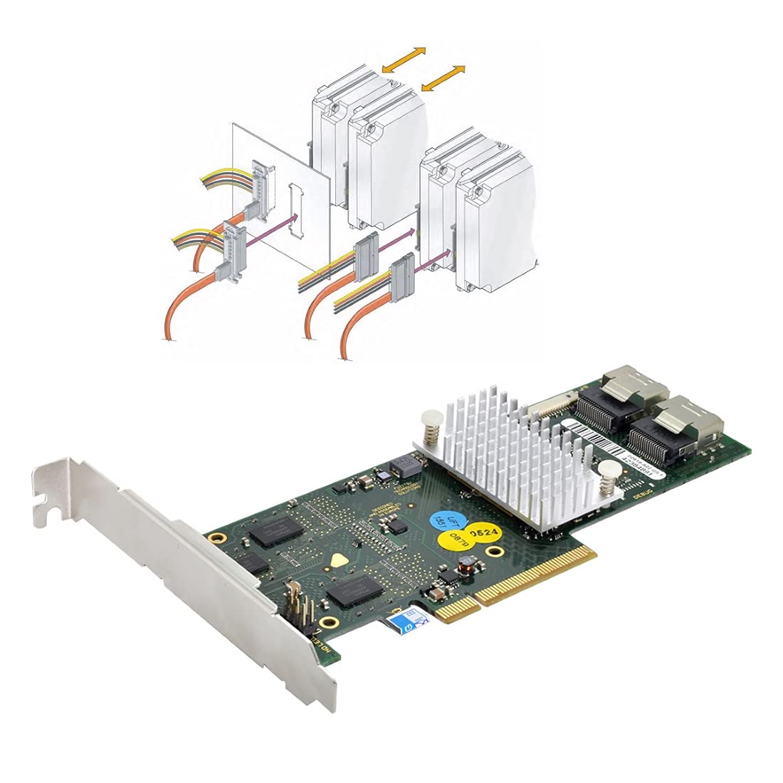 ChenYang Tarjeta controladora CY PCI-E 2.0 X8 con soporte PCI-E a D2616-A12 LSI 9261-8i SATA/SAS Raid 6Gbs 512MB caché SFF-8087 6Gb RAID0.1.5.6