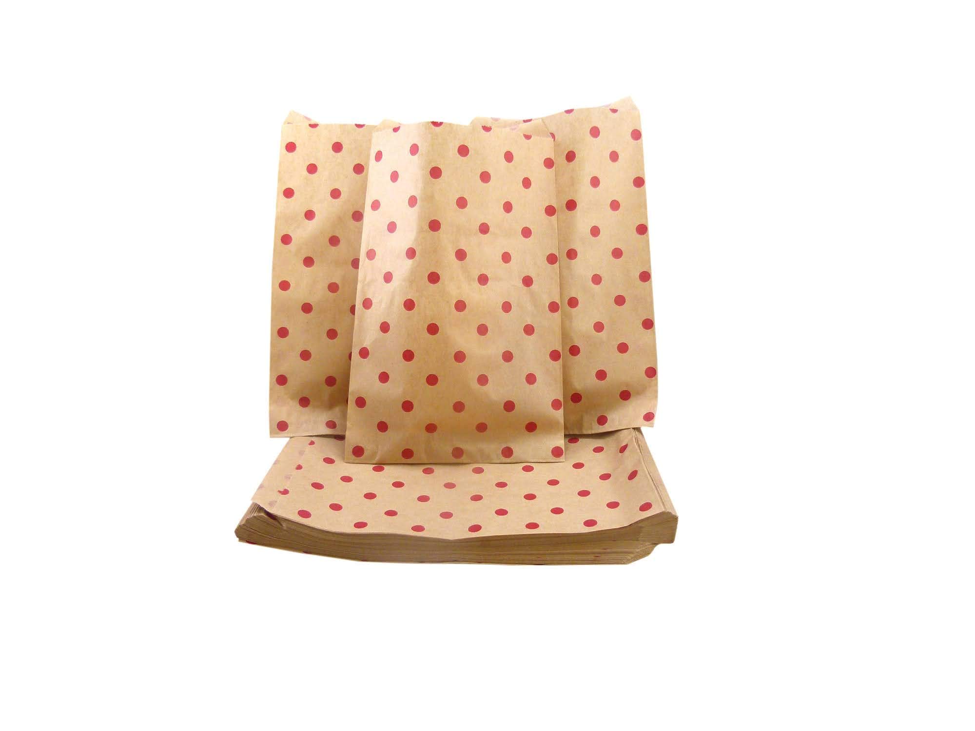 200 Count 6x9 Brown Kraft Gift Bags - Red Polka Dot Decorative Party Favor Bags