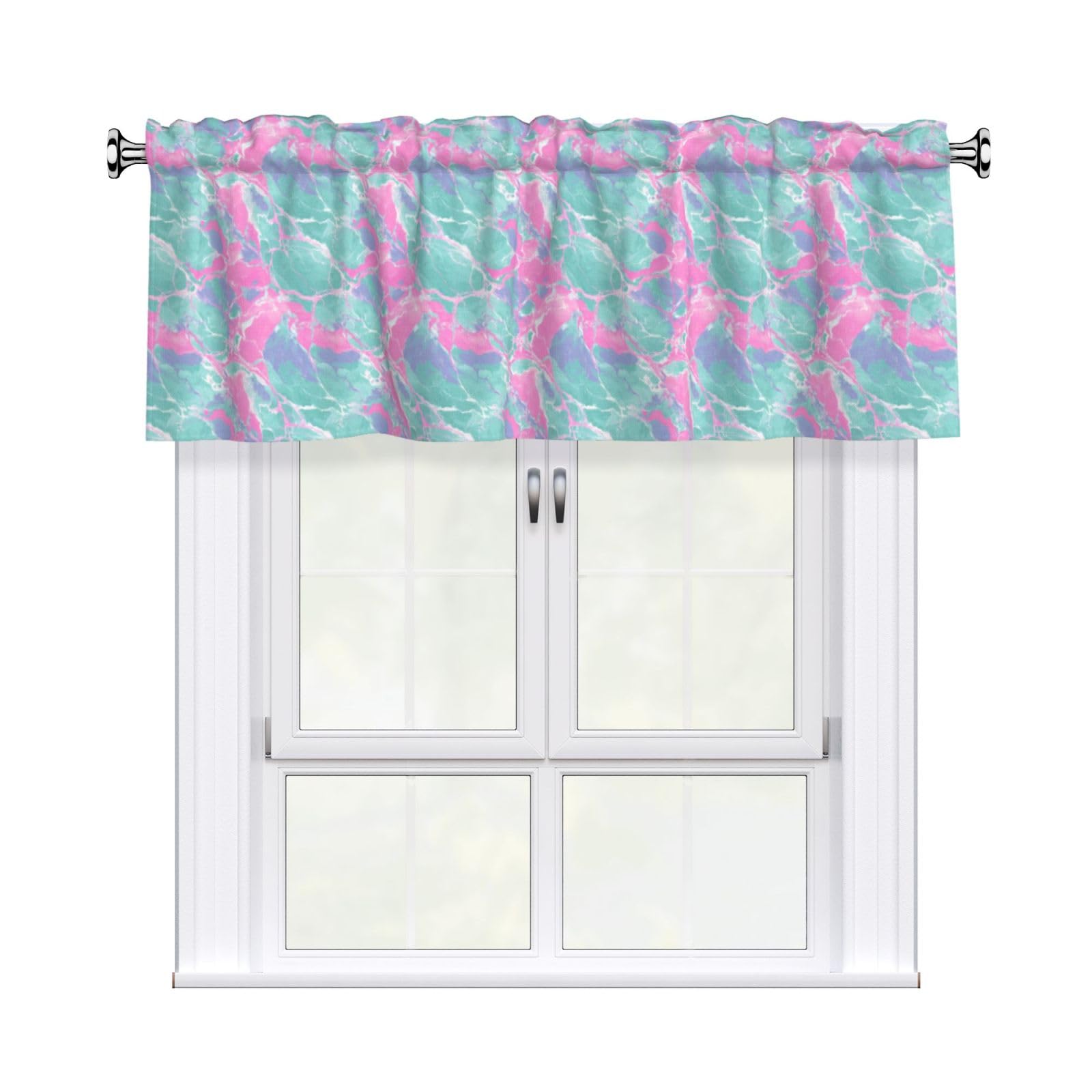 Woshuwo Rainforest Neon Pastel Marble Valances For Windows Rod Pocket Window Treatment Short Curtains For Kitchen Living Room Bedroom Decor 54x18in