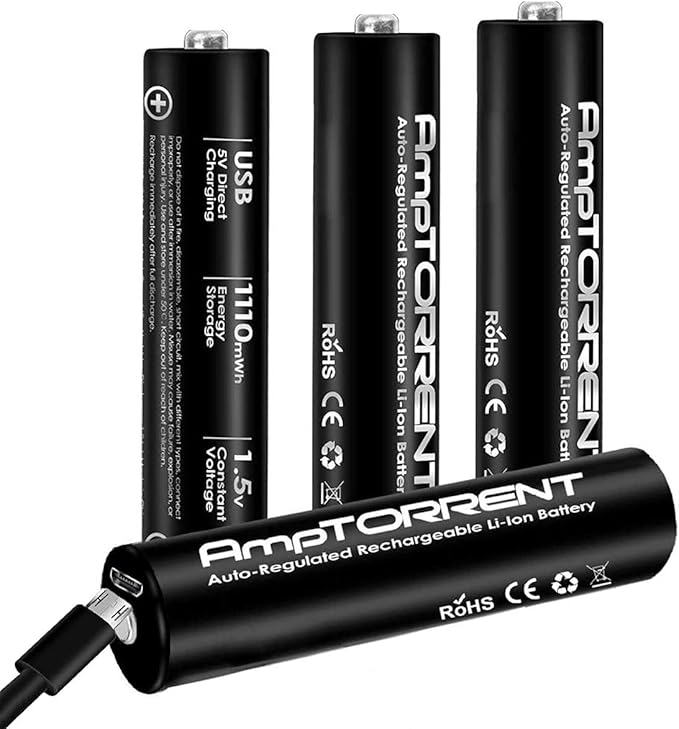AmpTorrent USB Rechargeable Batteries AAA, 1110mWh Rechargeable Lithium AAA Batteries, 1.5V AAA