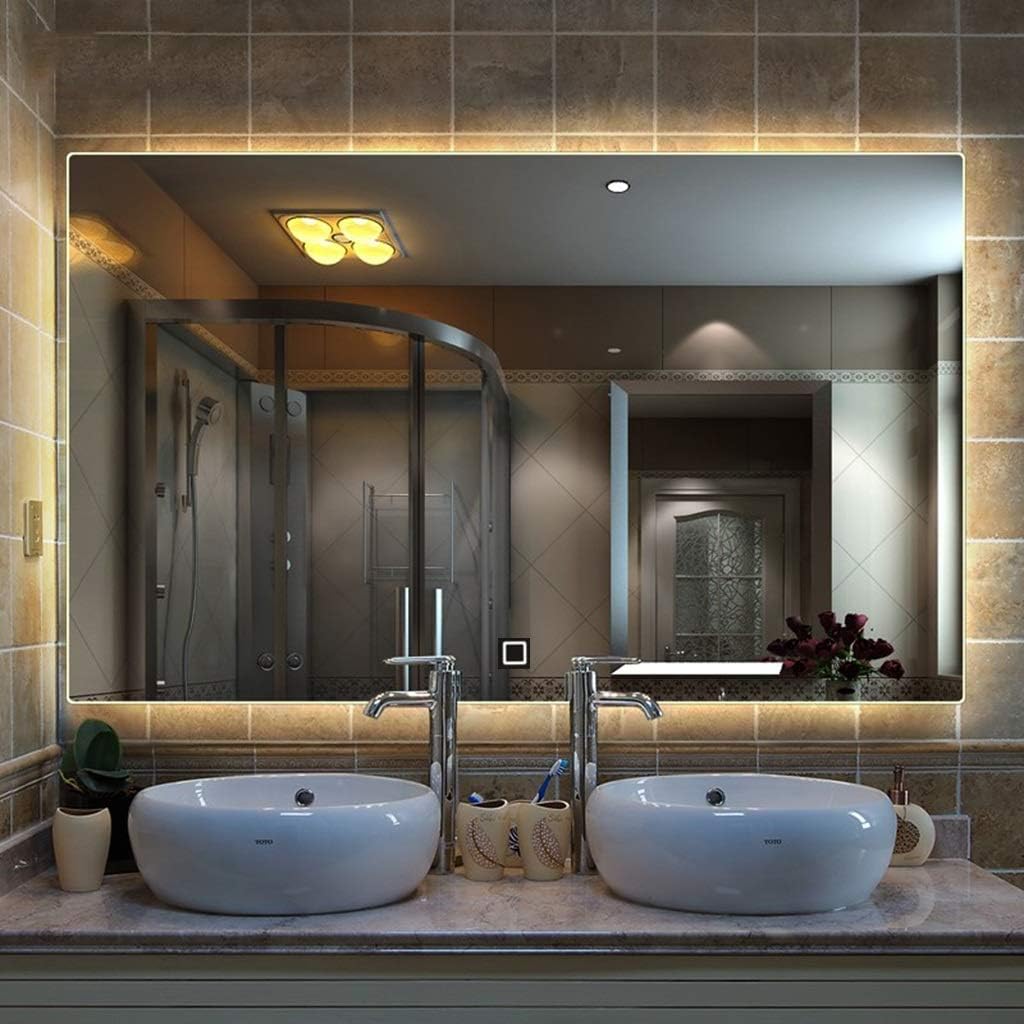 Bathroom Mirrors Illuminate LED Anti-Fog Explosion Proof with Touch Switch Dimmable Memory Function Applicable Bedroom/Hotel/WC (Size : 60x80cm)