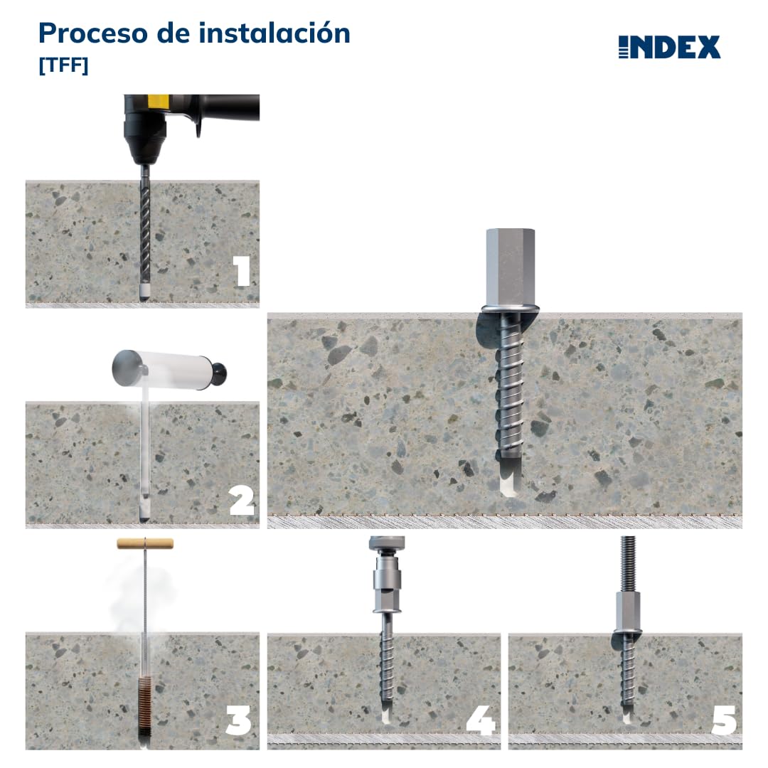 INDEX A PERFECT FIXING - TFF06035 [TFF] Anclaje para fijación directa en hormigón con cabeza rosca hembra, Acero zincado, Homologado, Medida Ø6 x 35 (M8-M10) mm, Caja de 50 unidades