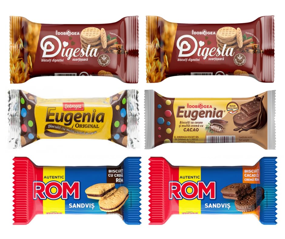 Paquete variado de galletas rumanas galletas Digesta, galletas de sándwich de Eugenia y Rom