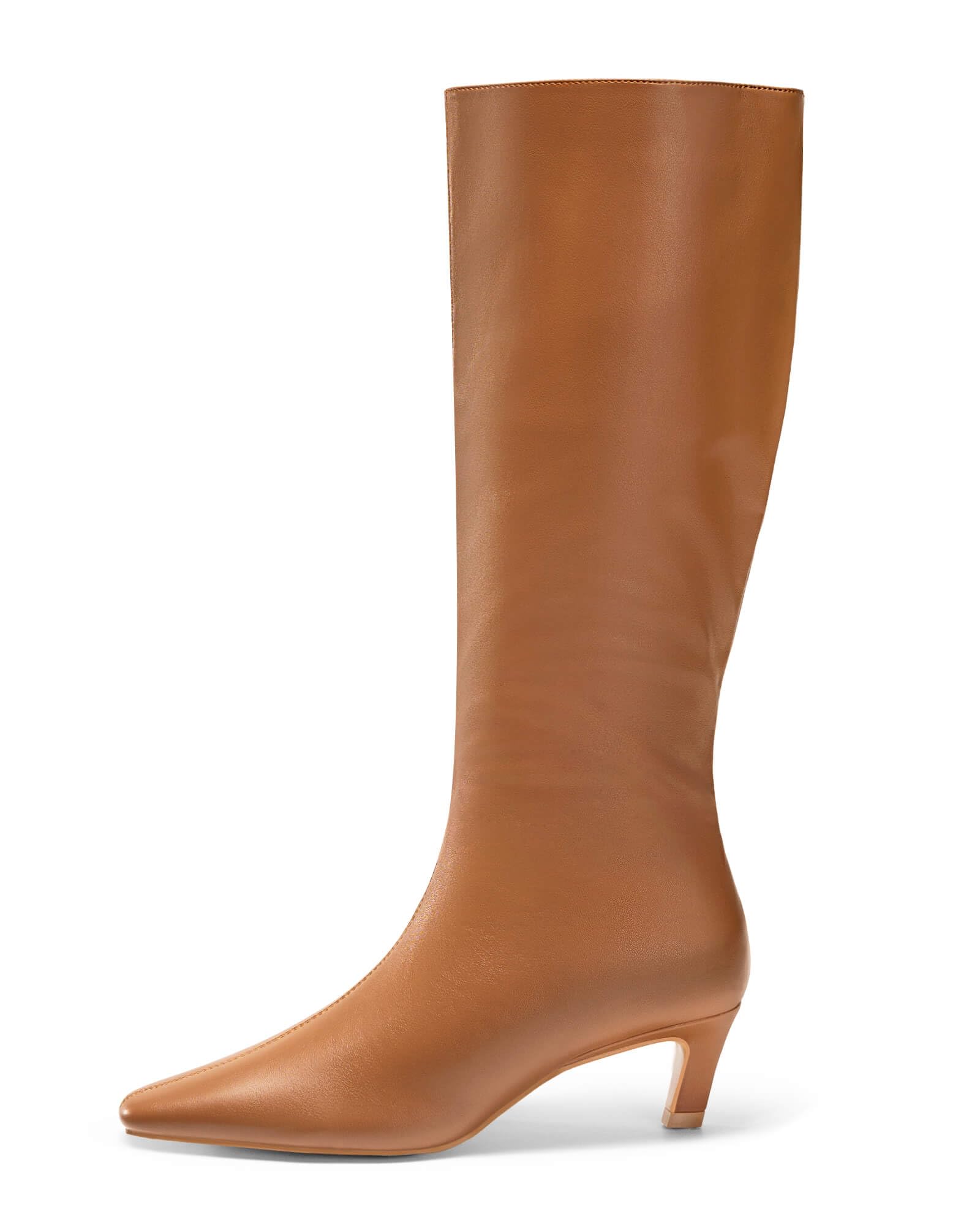 Coutgo Womens Knee High Boots Square Toe Kitten Heel Tall Boots Side Zipper Dressy Fall Shoes