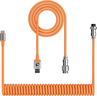 ZIYOU LANG C01 Custom Coiled USB C to A Cable with Detachable Double Sleeved Spiral Cable Extendable Spring Line Metal Aviator for Playstation Xbox Keyboard Mouse USB Flash Drive Printer(Orange)