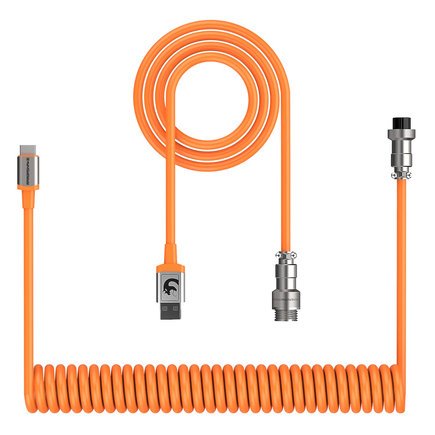 ZIYOU LANG C01 Custom Coiled USB C to A Cable with Detachable Double Sleeved Spiral Cable Extendable Spring Line Metal Aviator for PlayStation Xbox Keyboard Mouse USB Flash Drive Printer(Orange)