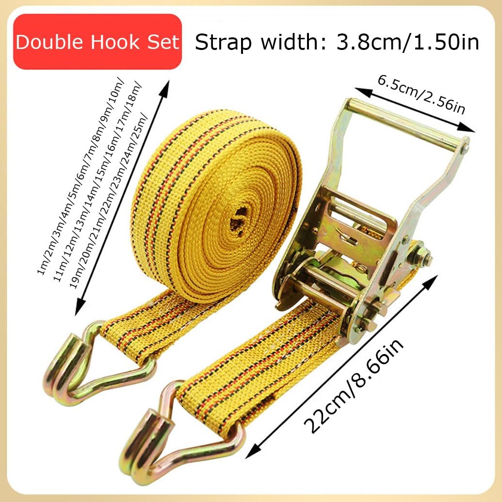 Cinghie A Cricchetto, 1.50in， In Poliestere Resistente, Con Gancio A J, Fissaggio Del Carico Per Biciclette, Camion, Rimorchi, Tetto Aut（Gialle， 1 Pezzo）(L 5m/196.9in)