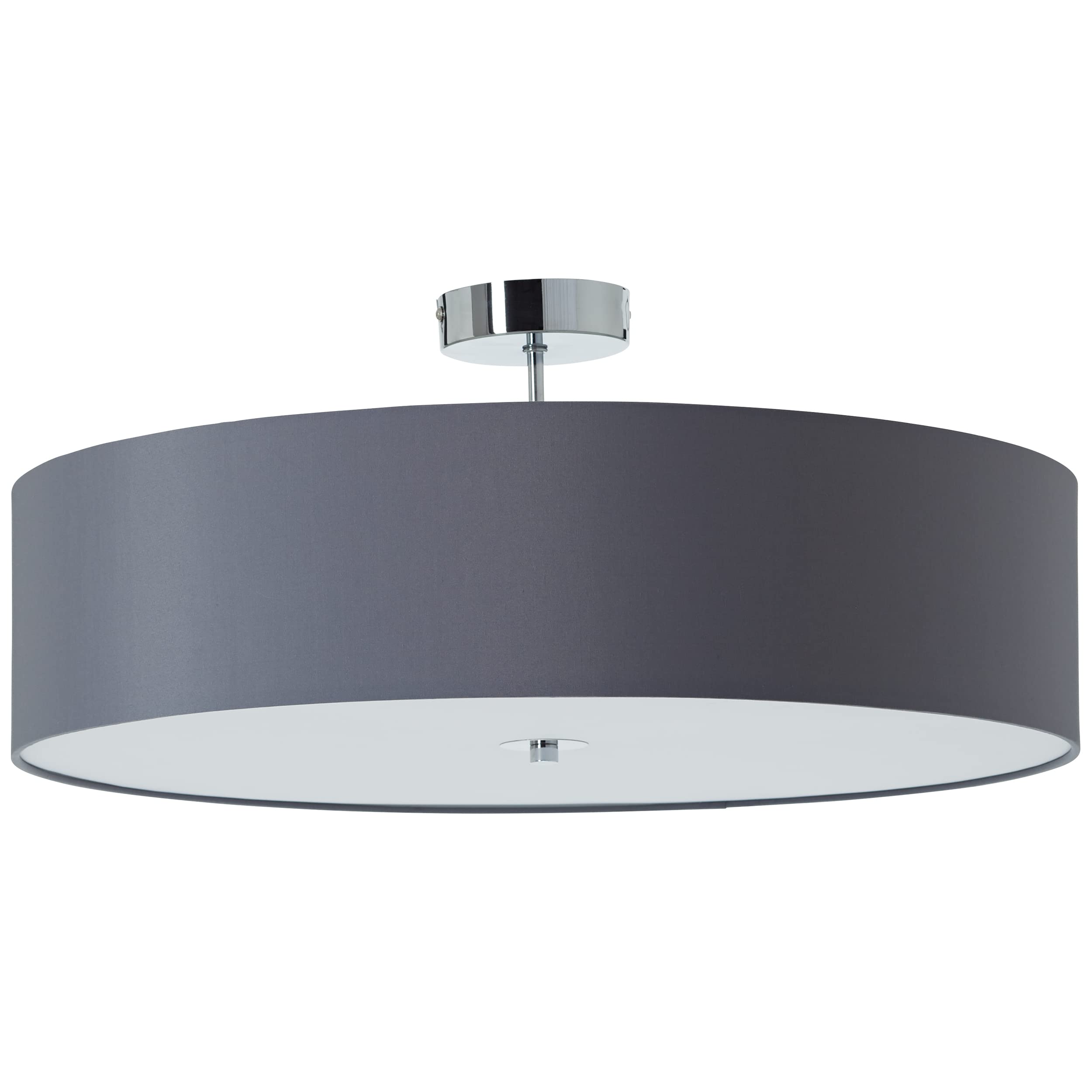Brilliant runde Textil Deckenlampe - dekorative XXL-Deckenleuchte mit grauem Textilschirm - dimmbar über externen Dimmer - mit 3 E27-Fassungen - aus Metall/Textil, in grau/chrom - Ø 60cm & 27cm Höhe